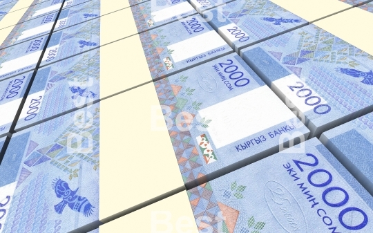 Kyrgyzstani som bills stacks background