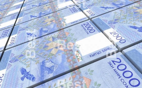 Kyrgyzstani som bills stacks background