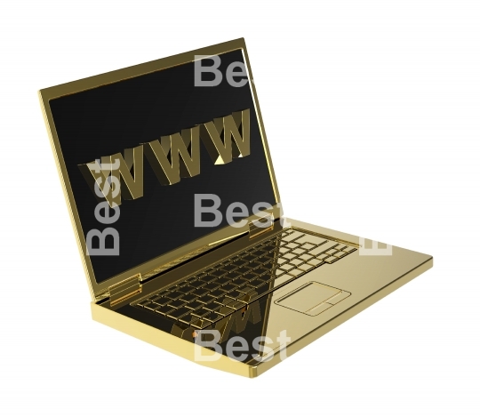 Laptop and WWW word on the screen isolated over white background