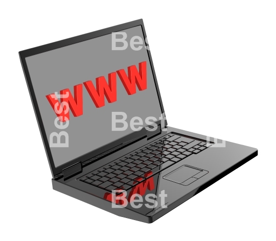 Laptop and WWW word on the screen isolated over white background