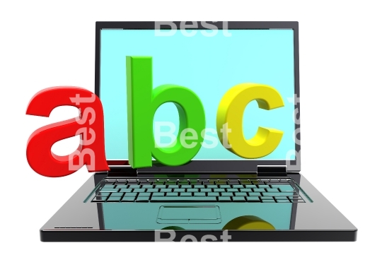 Laptop with ABC letters isolated over white.