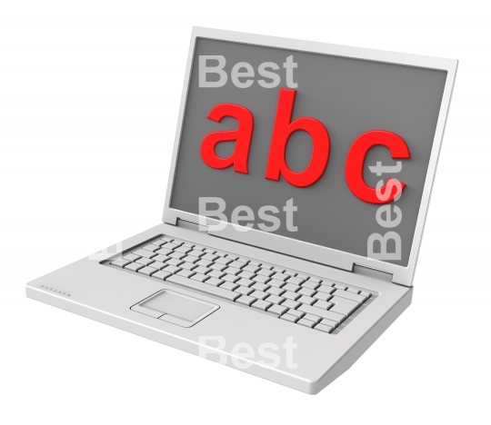 Laptop with ABC letters isolated over white.