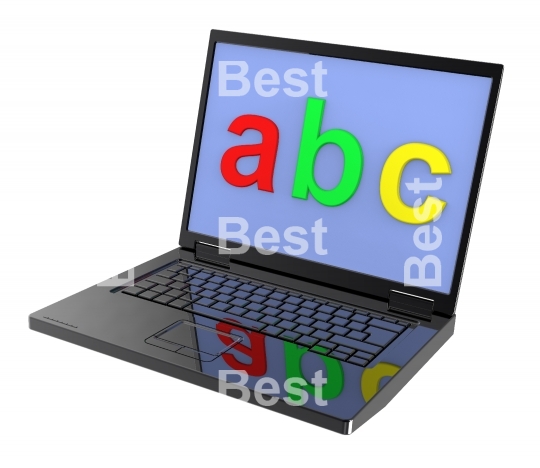 Laptop with ABC letters isolated over white.