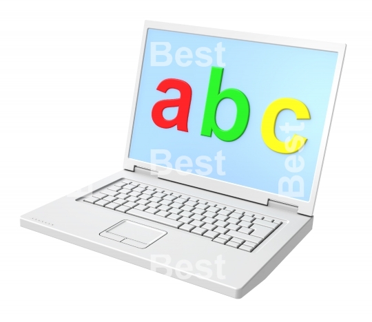 Laptop with ABC letters isolated over white.
