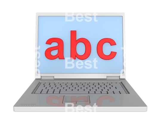 Laptop with ABC letters isolated over white.