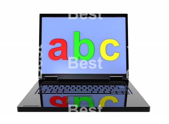 Laptop with ABC letters isolated over white.