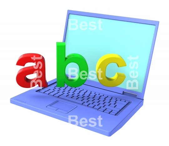 Laptop with ABC letters isolated over white.