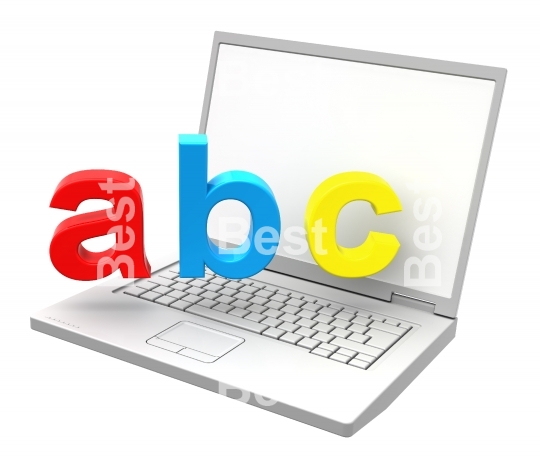 Laptop with ABC letters isolated over white.