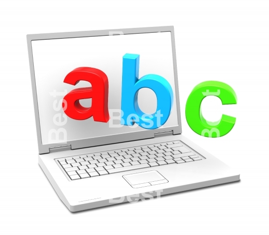 Laptop with ABC letters isolated over white.