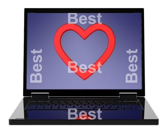 Laptop with heart on the screen isolated over white background. 