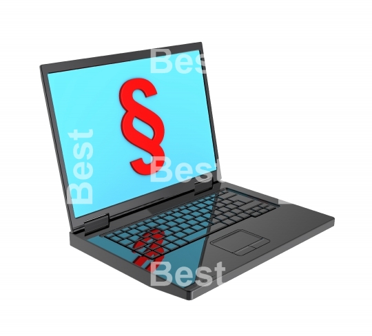 Laptop with paragraph sign on the screen isolated on white.