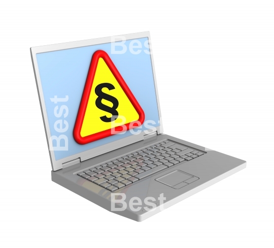 Laptop with paragraph sign on the screen isolated on white.