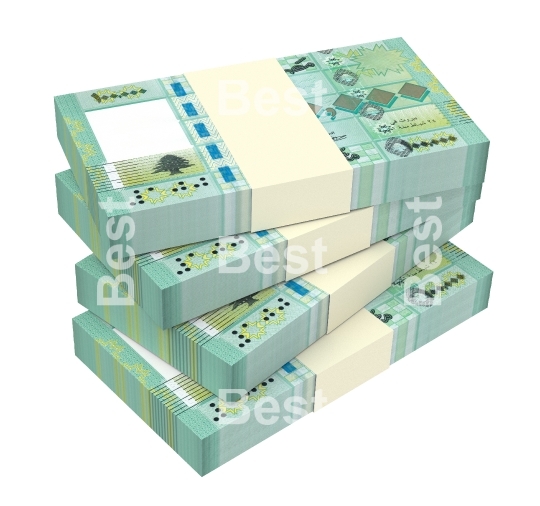 Lebanese pounds bills isolated on white background