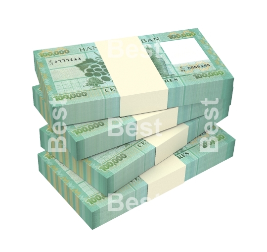 Lebanese pounds bills isolated on white background