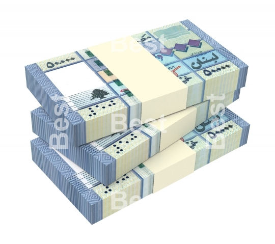 Lebanese pounds bills isolated on white background