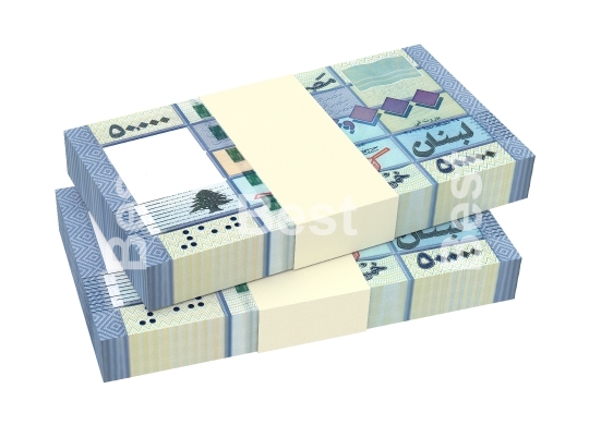 Lebanese pounds bills isolated on white background