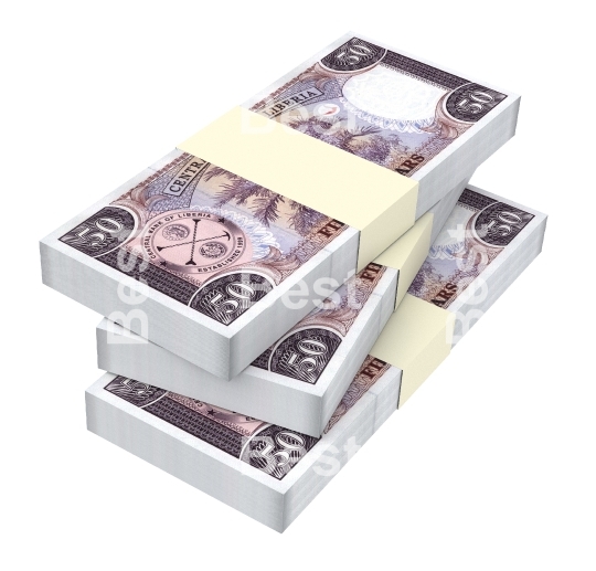 Liberian dollar bills isolated on white background