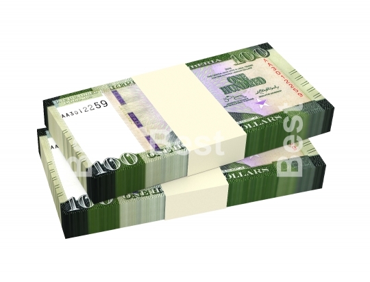 Liberian dollar bills isolated on white background