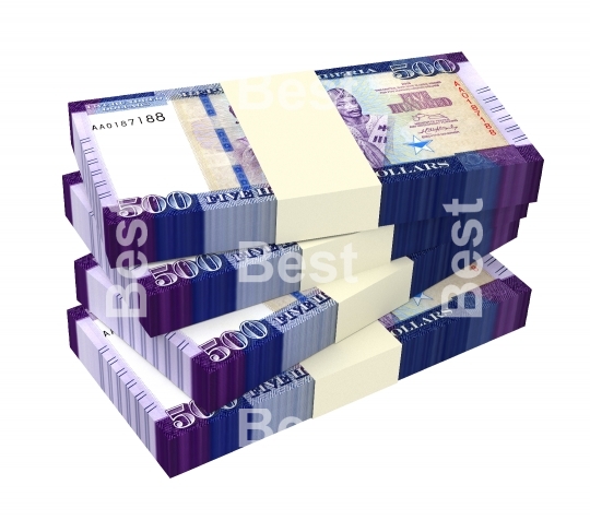 Liberian dollar bills isolated on white background