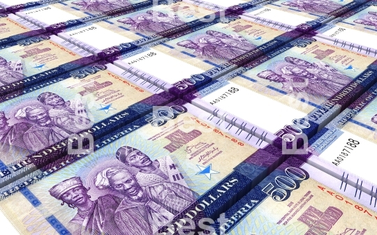 Liberian dollar bills stacks background