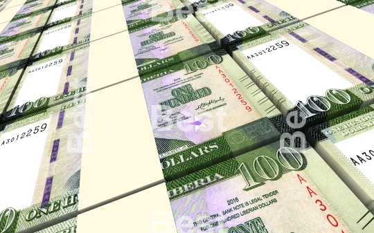 Liberian dollar bills stacks background