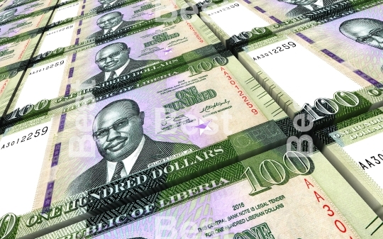 Liberian dollar bills stacks background