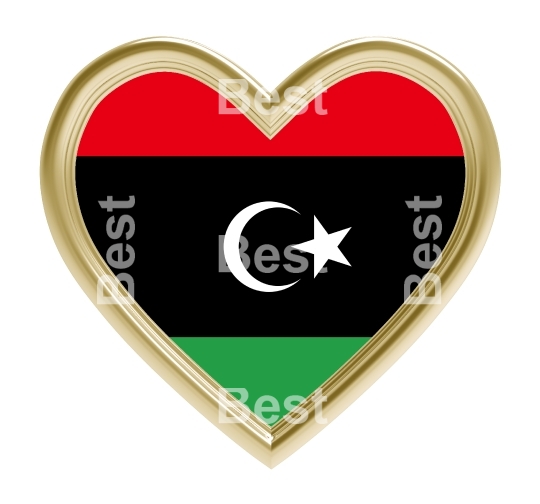 Libya flag in gold heart isolated on white background