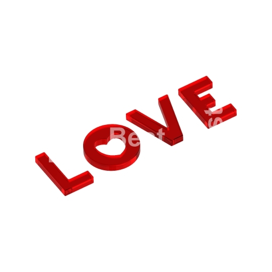 Love word with heart isolated on the white. 