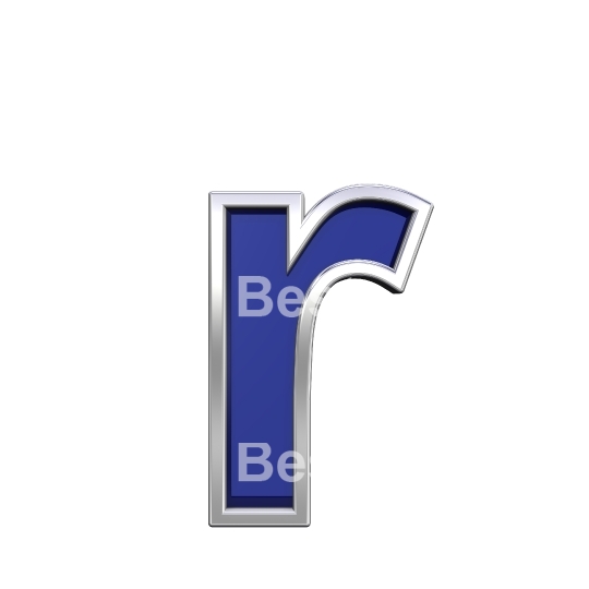 Lower case letter from blue glass with chrome frame alphabet