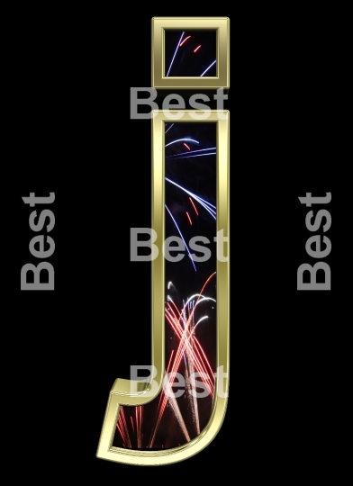 Lower case letter from firework with gold frame alphabet set