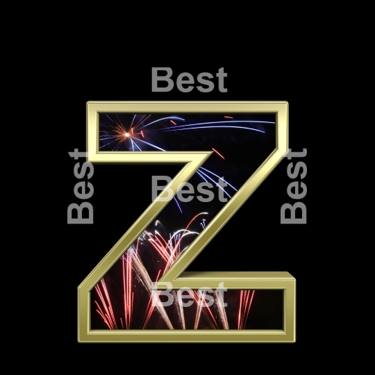 Lower case letter from firework with gold frame alphabet set