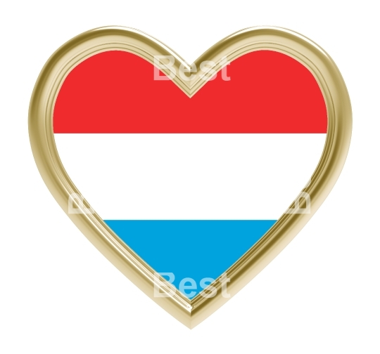 Luxembourg flag in gold heart isolated on white background