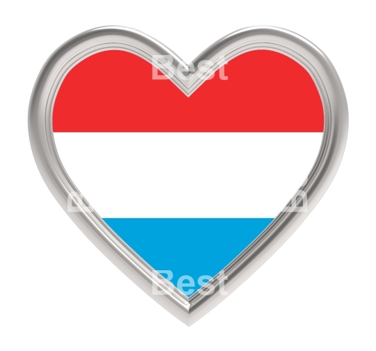 Luxembourg flag in silver heart isolated on white background