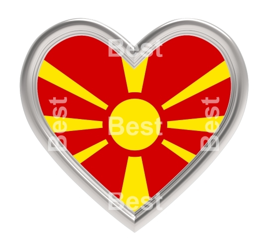 Macedonia flag in silver heart isolated on white background