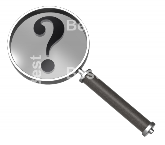 Magnifier with question mark isolated on white.