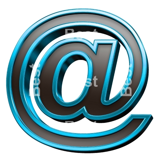 Mail sign from black glass with blue frame alphabet set, isolated on white.
