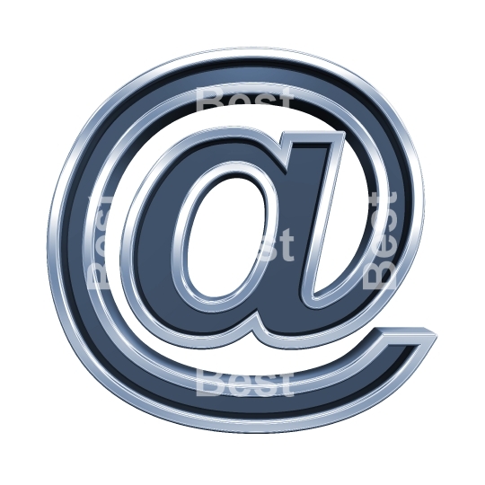 Mail sign from grey glass with chrome frame alphabet set, isolated on white. 