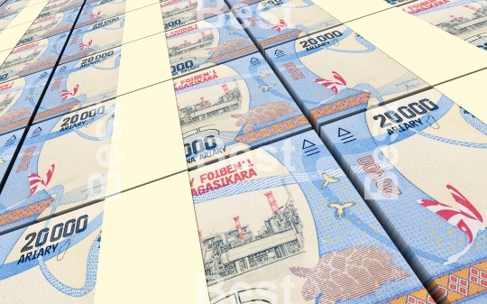 Malagasy ariary bills stacks background