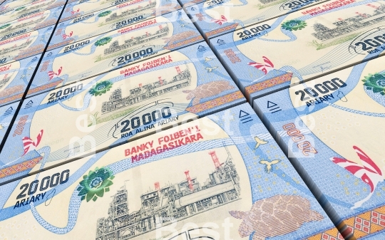 Malagasy ariary bills stacks background