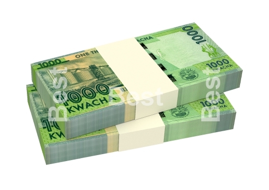 Malawi kwacha bills isolated on white background