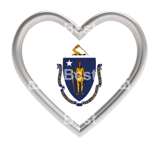 Massachusetts flag in silver heart isolated on white background