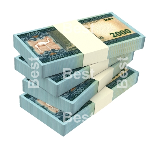 Mauritanian ouguiya bills isolated on white background