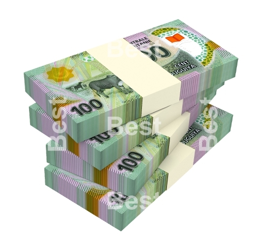 Mauritanian ouguiya bills isolated on white with clipping path