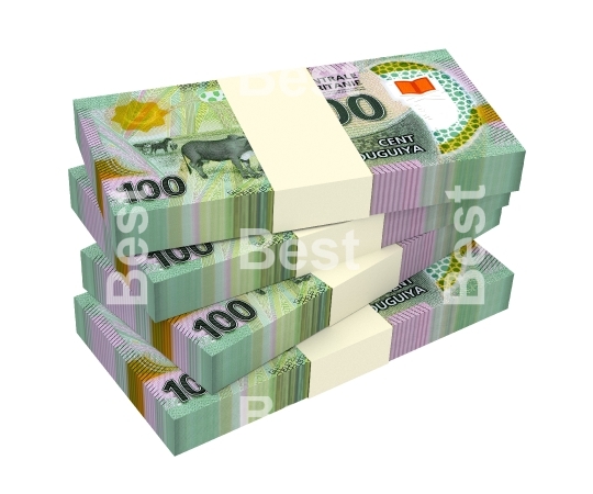 Mauritanian ouguiya bills isolated on white with clipping path