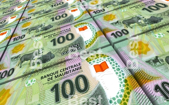 Mauritanian ouguiya bills stacks background