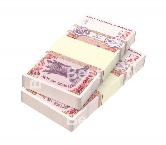 Moldovan leu bills isolated on white background