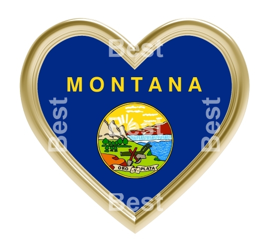 Montana flag in gold heart isolated on white background