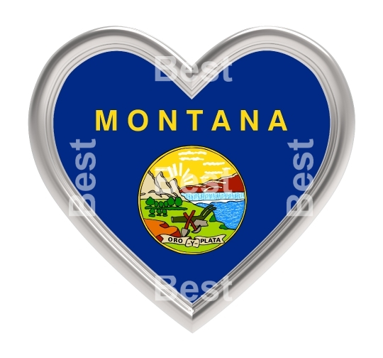 Montana flag in silver heart isolated on white background