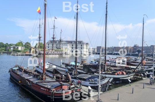 Moored yachts in the harbour, Amsterdam