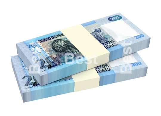 Mozambican meticais bills isolated on white background